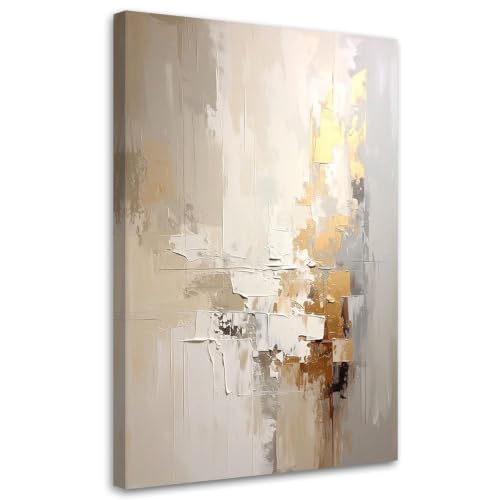 Peinture abstraite salon pour habiller un mur vide avec du beige doré