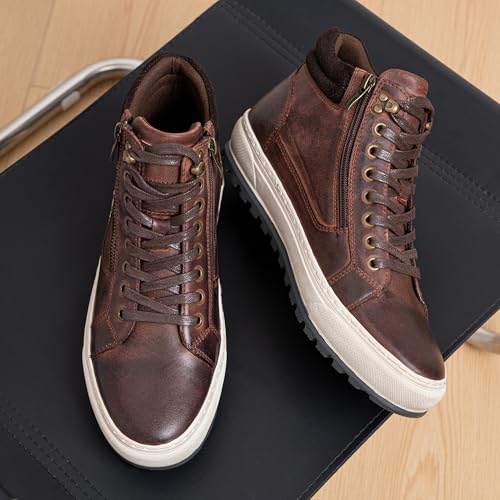 Image of Jousen Mens Casual Shoes Premium Leather Side Zipper High Top Boots Fashion Sneakers for Men