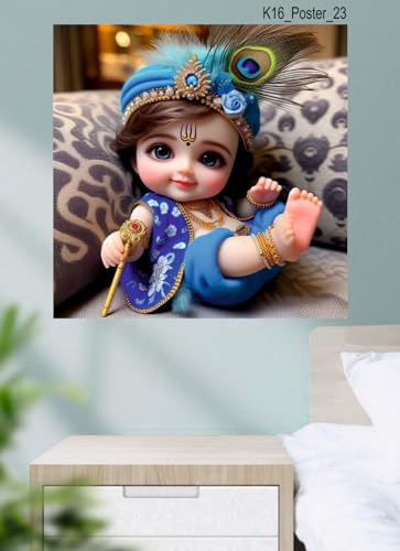 Image of Akki Wold Blue Eyes With Blue Dress Kanha Wall Poster For Living Room, Office, Pooja Room (Size - 41CM X 41CM)
