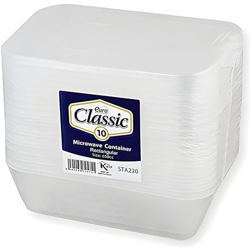 Essential Housewares 10 Food Containers with Lids - 650ml. BPA-Free Leak-Proof Tupperware Lunch Box Meal Prep Containers Reusable. Lunchbox Snack Box Food Storage Containers