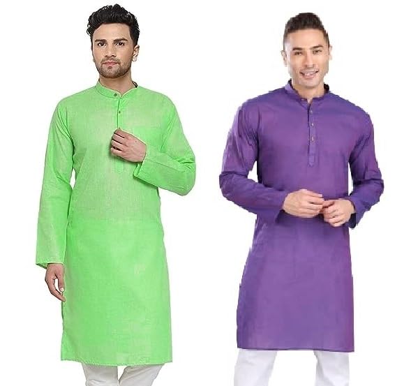 Image of WESTCORE Men's Cotton Kurta Combo - Pack of 2 | Traditional Ethnic Wear for Festivals & Celebrations