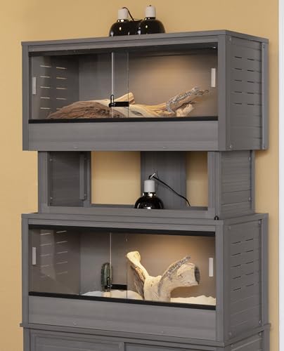 New Age Pet ECOFLEX Two Medium Reptile Enclosures with Matching Stacker Combo Set in Grey