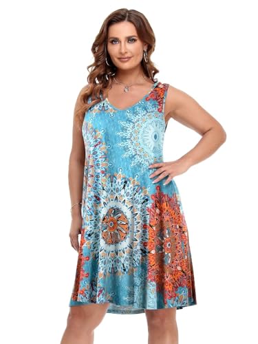Image of BELAROI Women Casual Summer Dresses Plus Size Sundress V Neck Swing Tank Dress Sleeveless Criss-Cross Beach Cover Ups Pockets