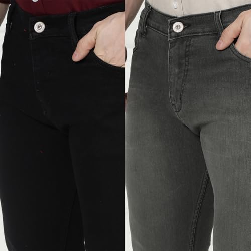 Image of DAIS Men's Stretchable Straight Fit Mid Rise Jeans, Pack of 2, (Combo of 2 Jeans)