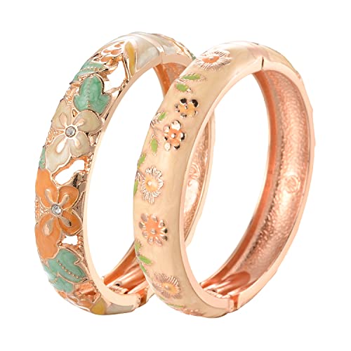 Ujoy Colors Handcraft Jewelry Cloisonne Bracelet Enamel Hollowed Butterfly Spring Hinged Womens Bangles Gifts Box 88A09-55C36 Yellow #TOP22