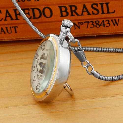 Image of Unique Ball Shaped Uncovered Mechanical Pocket Watch for Men, Roman Digital Dial Mechanical Pocket Watch with Chain