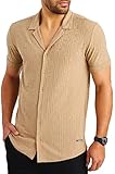 Leif Nelson Herren Hemd Kurzarm Sommer T-Shirt Strandhemd Männer Freizeithemd Kurzarmhemd Jungen Sommerhemd Basic Shirt Freizeit Sweater LN55675 Braun Größe L