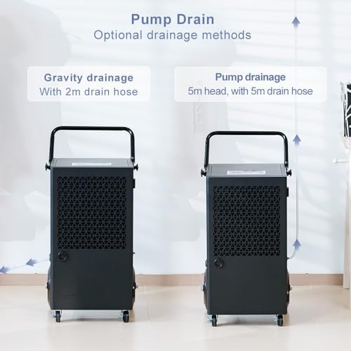 Bild 4 - Luftentfeuchter Elektrisch 90L/Tag: Tragbarer Bautrockner mit Smart Control & Pumpenablauf - Drehkolbenverdichter bekämpft Feuchtigkeit in Keller/Wohnung/Garage｜ Haus/Apartments/Lagerhalle