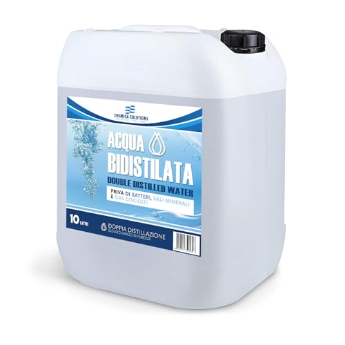 CHEMICA SOLUTIONS Bidestilliertes Wasser für industrielle und klinische Anwendungen, 10 Liter, zweimal destilliert, deineralisiert, hergestellt in Italien