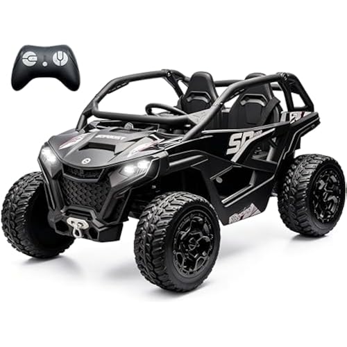sopbost XL 24V 2-Seater Ride On Toys for Big Kids, Kid's Electric Vehicle W/Remote Control, Bluetooth Music, 4WD Car for Kids to Drive, EVA Tires - Black