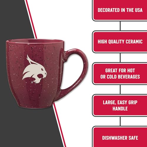 Image of Rico Industries NCAA Texas State Bobcats Maroon Personalized 16 oz Team Color Laser Engraved Speckled Ceramic Coffee Mug