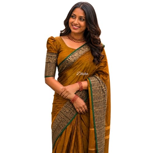 Image of Narayanpet Pure Cotton Avani Border Saree for Women with Running Blouse | Tassels | Traditional Woven Solid Design | Handloom Weave