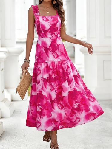 Image of BTFBM Dresses for Women Summer 2026 Formal Sleeveless Smocked Floral Long Wedding Guest Dress Party Spring