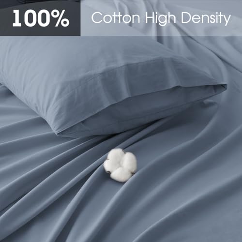 HYPREST 100% Cotton Percale Sheets Queen Size - 18-24 Extra Deep Pocket Bed Sheet Set Queen, Crisp & Breathable Cooling Bedding (Dusty Blue) by HYPREST - Image 2