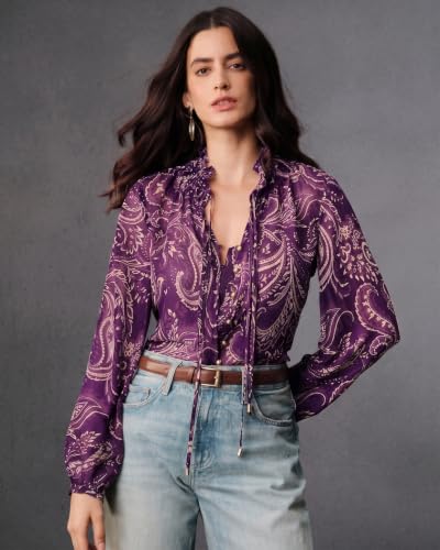 Image of Women Georgette Regular Fit Shirt ||Women Top || Cecily Paisley-Trim Button-Front Shirt (S-01-04)