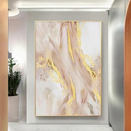 Art moderne abstrait rose et doré tableau sur toile encadré 80x110 cm chic