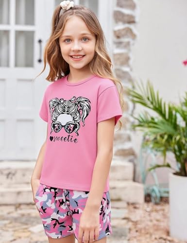 Image of mksodopy Girls Summer Clothse Graphic Print Front and Back High and Low Irregular T-shirt Cycling Shorts Set
