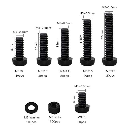Szhkm M3 Nylon Bolts And Nuts Assortment Plastic Hex M3 Screws And Nuts M3 Nylon Hardware Kit Black 350Pcs #TOP3