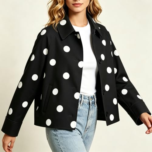 Cropped Jacket Women Polka Dot Collared Button Front Casual Fall Outerwear - image 8