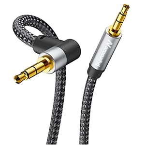 3.5mm Audio Cable 6ft/1.8M, Stereo Aux 3.5mm to 3.5mm Cable 90 Degree Long Aux Cable Aux 3.5mm Male to Male Right Angle TRS Cable Compatible for Headphone,Tablets, Speakers, 24K Gold Plated