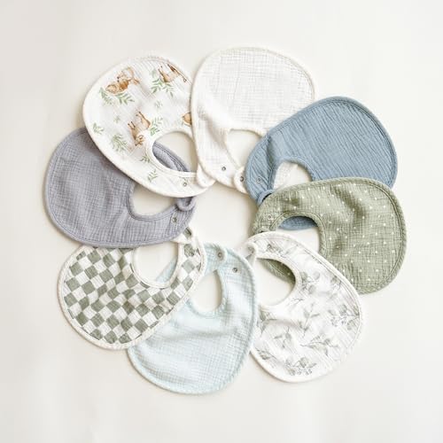 Image of Konssy Muslin Baby Bibs 8 Pack Baby Bandana Drool Bibs Cotton for Unisex Boys and Girls, Soft Absorbent Set for Teething and Drooling