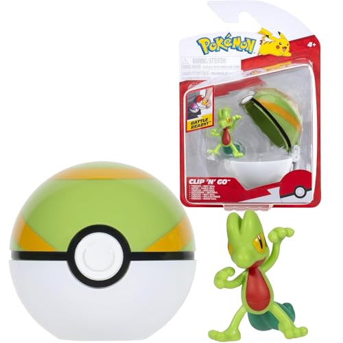 Pokémon PKW3639 Clip'n'Go Poké Ball – Geckarbor & Nid Ball Officiel Poké Ball avec Figurine de 5 cm