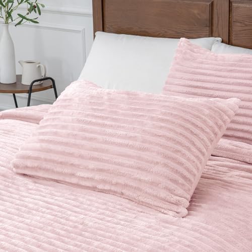 BEDELITE Fleece Full Comforter Set -Super Soft & Warm Fluffy Pink Bedding, Luxury Fuzzy Heavy Bed Set for Winter with 2 Pillow Cases