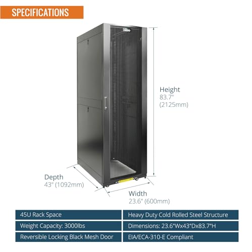 Image of Tecmojo 45U Server Rack Cabinet - PRE-Assembled 24inch Width 43inch Depth IT Network Equipment Cabinet Rack Enclosure with Casters - 3000lbs Weight Capacity(06Black)