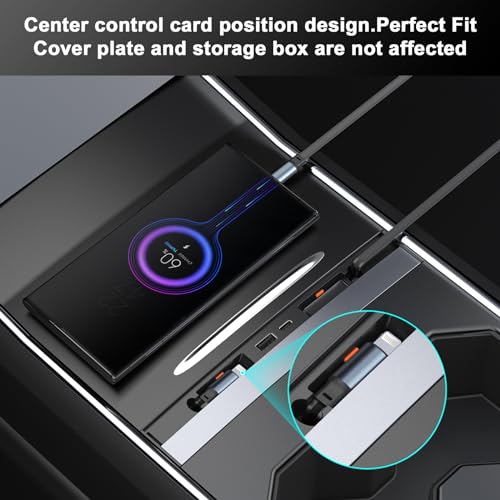 Image of USB Hub for Tesla Model 3 Model Y Waterproof - Fast Phone Charger for Model Y /3 Accessories 2024 2023 2022 2021 Multi Port Retractable Docking Station, 100% Fit Center Console(Not Fit Model 3 2024)