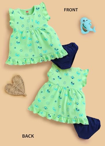 Image of LuvLap Baby Girls Regular Fit 100% Cotton Half Sleeve Girls Knee Length Frock Pack of 3