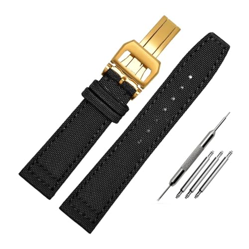 [X] iCLoX Lea/ther {gvXgbv 20 21 22 A[~[O[u[ubNvoh Fit For IWC }[N-xx pCbg|gM[[ɓK(Black-Gold,22mm)