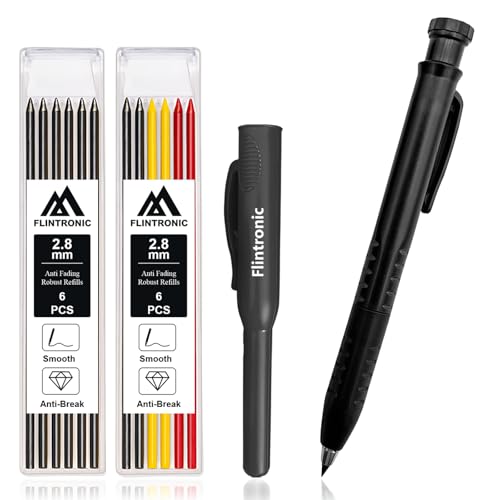 flintronic Ulepszony zestaw ołówków stolarskich 3 w 1 z uchwytem na palec, 1 x marker do głębokich otworów, narzędzie stolarskie z 12 wkładami, ołówek budowlany dla architekta do obróbki drewna
