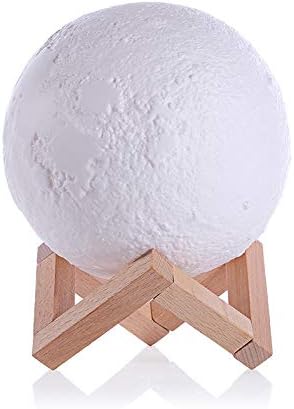 SensoryMoon 3D Printing Moon Lamp Night Light - Enchanting 7 Color Changing Up LED Lunar Moonlight Globe Ball with Wood Stand Base, USB AC Plug is 5.9 in Large for Kids Room Baby Nursery Bedroom Decor