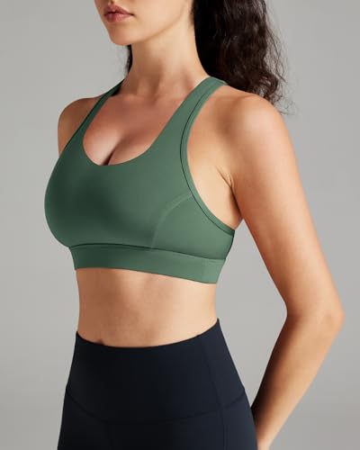 QUEENIEKE V Neck Running Sports Bra with Phone Pocket, Medium Support Workout Tops Padded Racerback Bra for Women4