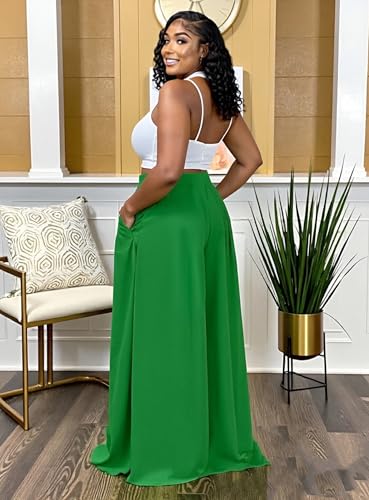 Plus Size Wide Leg High Waisted Palazzo Pants for Women Casual Lounge Flowy Comfy Loose Trousers with Pockets3