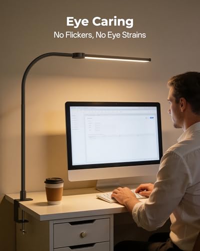 Image of LED Desk Lamp with Clamp for Home Office, Clip on Desk Lights, Black