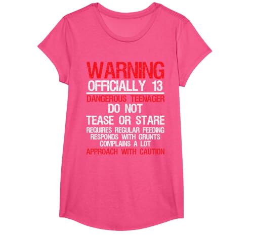 13 Years Old Warning Dangerous Teenager 13th Birthday T-Shirt, Girls, Pink Heather, Small