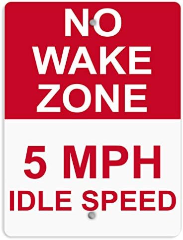 Aluminum Vertical Metal Sign Multiple Sizes No Wake Zone 5 Mph Idle Speed Red Road with Border Weatherproof Street 18x24Inches