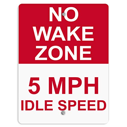 Aluminum Vertical Metal Sign Multiple Sizes No Wake Zone 5 Mph Idle Speed Red Road with Border Weatherproof Street 18x24Inches