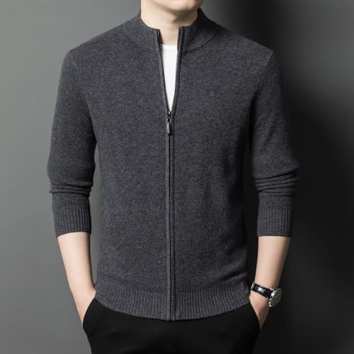 Men's 100% Wool Cardigan Sweater with Full Zipper and Stand-up Collar. Autumn/Winter Solid Color Basic Style2