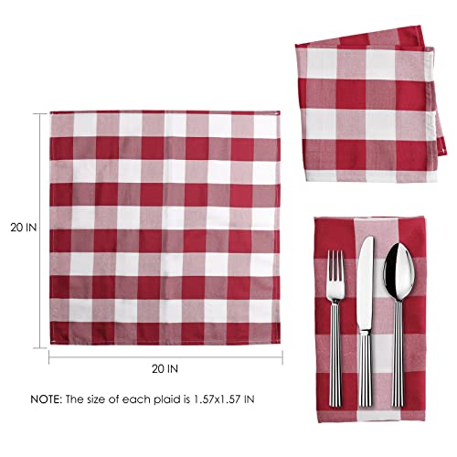 Buffalo Check Cloth Napkins Set Of 4, Polyester, Cotton, Plaid Dinner Napkins, Reusable Napkins For Christmas, Thanksgiving Day, Valentine's Day (20"X20", Red-White) #TOP5
