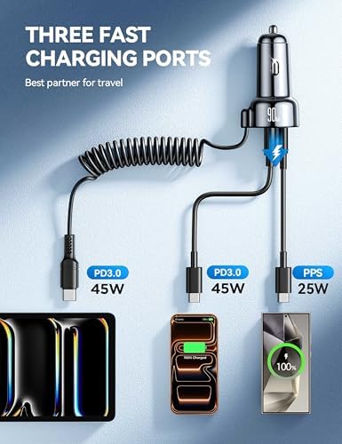 FLYLEADV 90W Car Charger USB C Fast Charge, PD45W for iPhone 17/16 Pro Max - 2