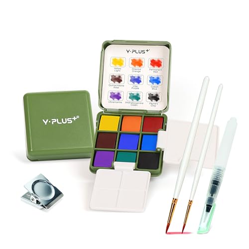 YPLUS Pocket Watercolor Paint Kit, Portable Travel Art Kit with Brush, Water Color Palette Painting Gift for Beginners Artist Adults