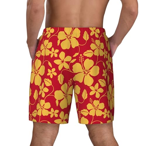 Hawaiian Style Red Yellow Funny Men's Swim Trunks Board Shorts Quick Dry-4