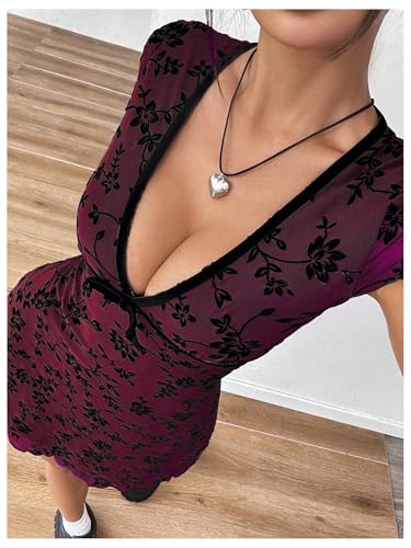 SHENHE Women's Y2k Floral Print Deep V Neck Short Sleeve Fit and Flare Vintage Mini Dress3