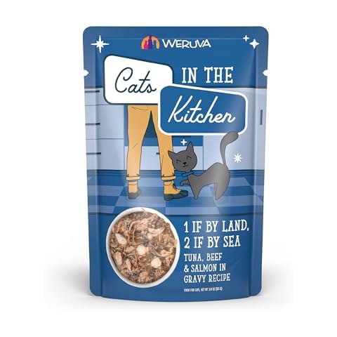 Weruva Cats in The Kitchen, 1 if by Land, 2 if by Sea with Tuna, Beef & Salmon in Gravy Cat Food, 3oz Pouch (Pack of 12) Cover