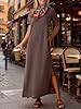 ANRABESS Womens Summer Casual Maxi Dress Short Sleeve Crewneck Split Wrinkle-Free Travel Long Sundress Beach Vacation Clothes Brown Large #1