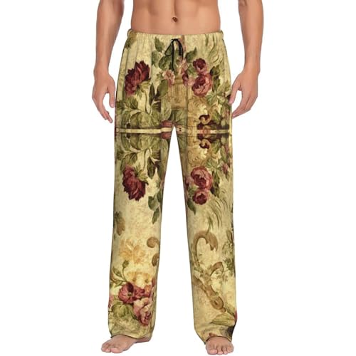 Yellow Spring Daffodils Men's fully printed casual pants with elastic waistband pockets, suitable for home and sleep