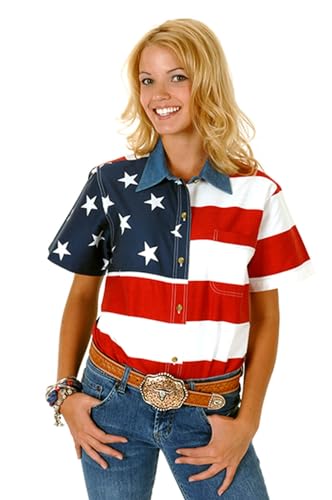 Red, White, and Blue Stars & Stripes Pieced American Flag Short Sleeve Western Snap Shirt by Roper Apparel & Footwear