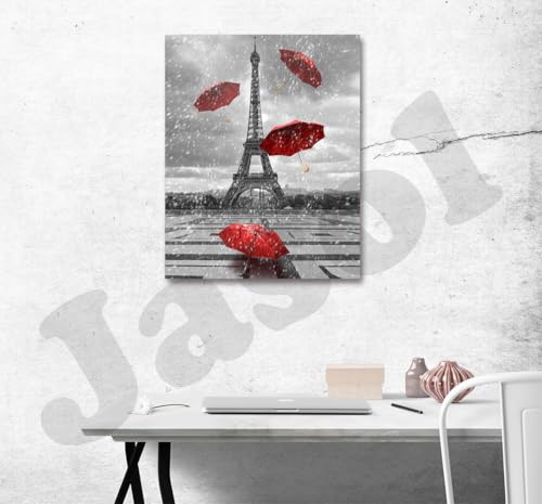 Image of Jasol Diamond Painting Kit, 40x30 Cms, Full Drill, 5D Crystals, Home Wall Decor Gift Set (Paries Rain M45514)